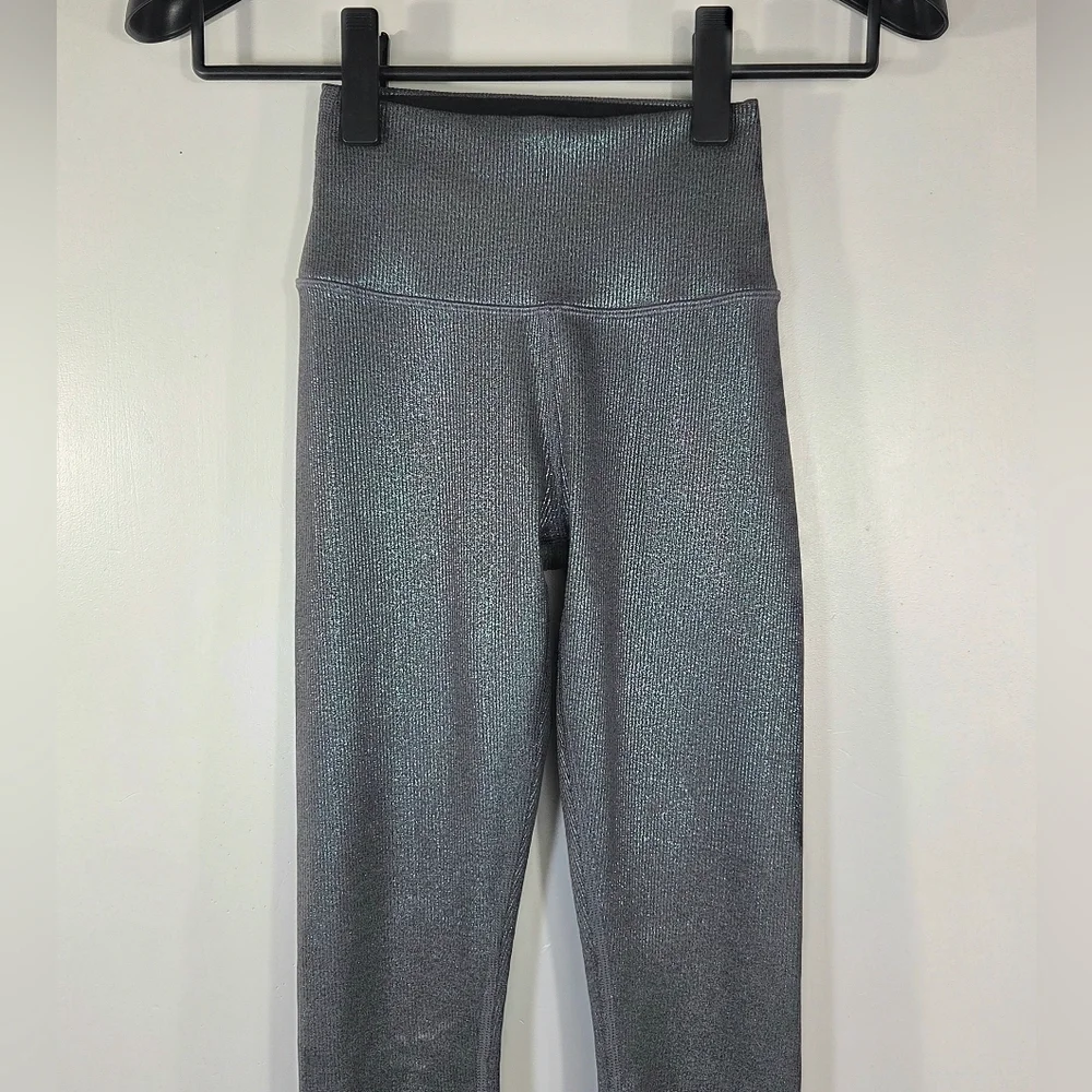 ALO YOGA ALOSOFT RIBBED HIGH WAIST SHIMMER LEGGINGS.